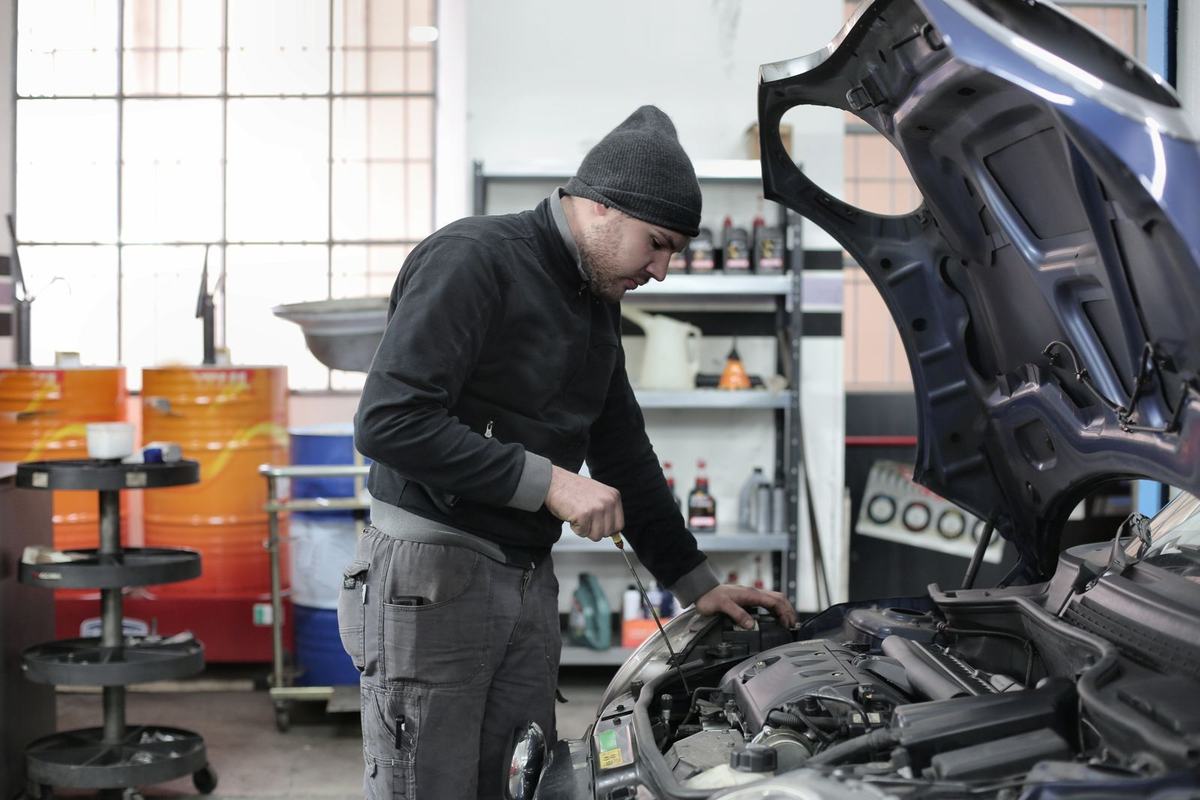 Mechanic inspecting an engine